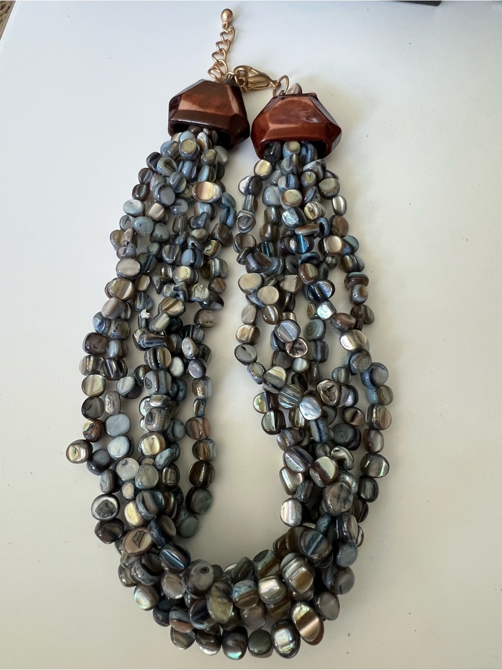 Multi Strand Abalone Shell Bib Necklace | Iridescent Gray Blue Brown | Boho Stat